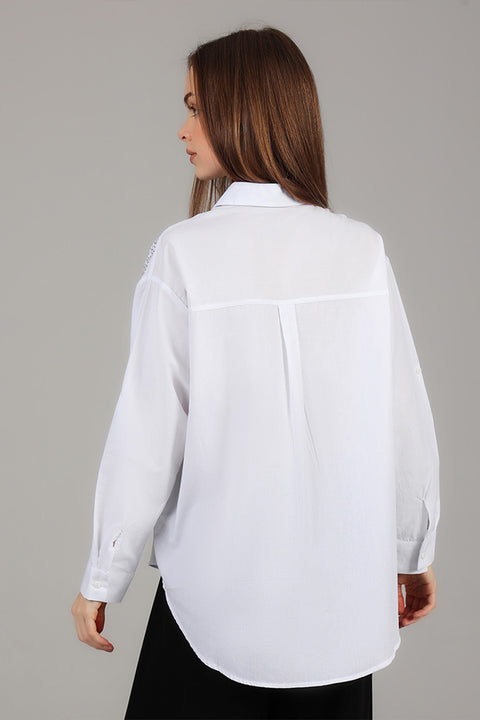 White Embellished Shirt Top