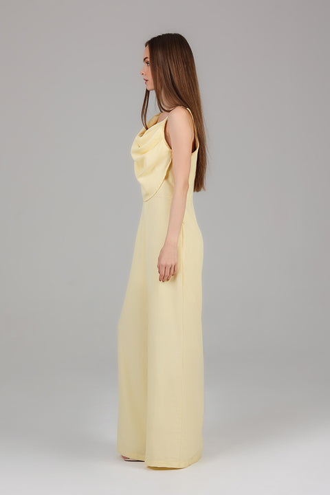 Yellow Draped One-Shoulder Jumpsuit 