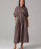 Brown Striped Pleated Shirt Dress