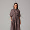 Brown Striped Pleated Shirt Dress