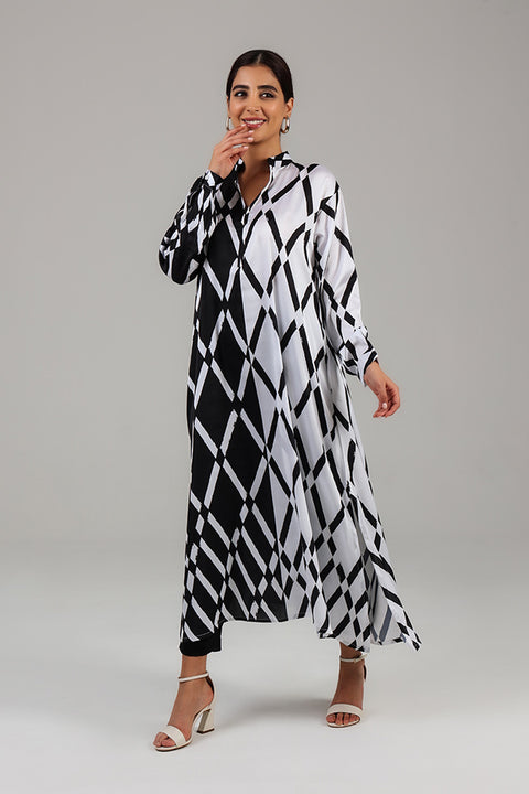 Black and White Monochrome Geometric Printed Dress