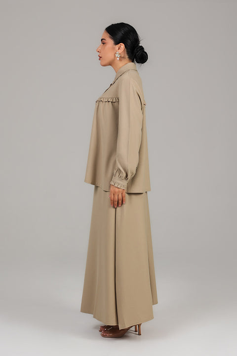 Beige Desert Sand Ruffle Detail Co-Ord Set