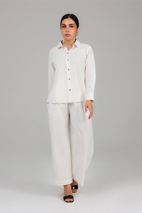 White Relaxed Shirt & Wide-Leg Pants Set