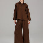 Relaxed Shirt & Wide-Leg Pants Set PR 003 Dark Brown