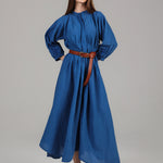 Belted Long Dress PR 002 Navy Blue