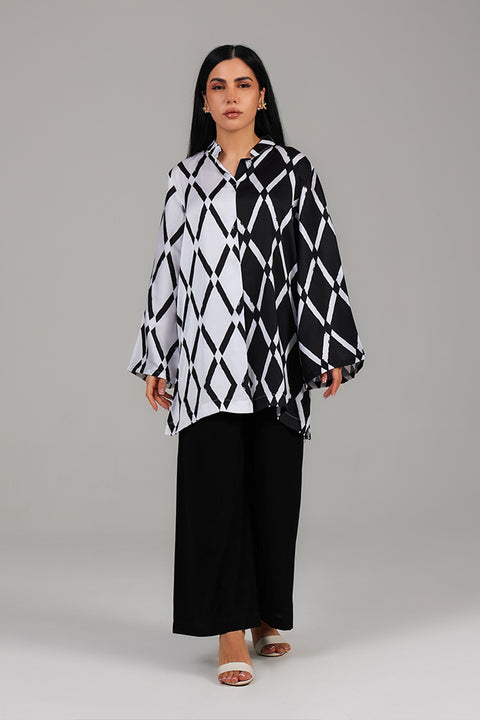 Black and White Monochrome Geometric Printed Co-ord Set 