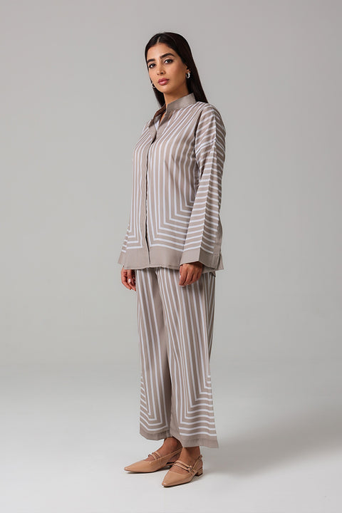 Beige Monochrome Stripe Co-ord Set