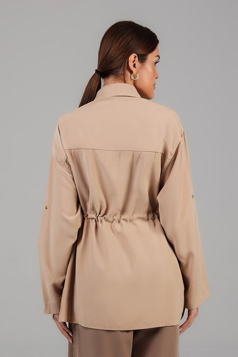 Beige Utility Shirt with Waist Tie