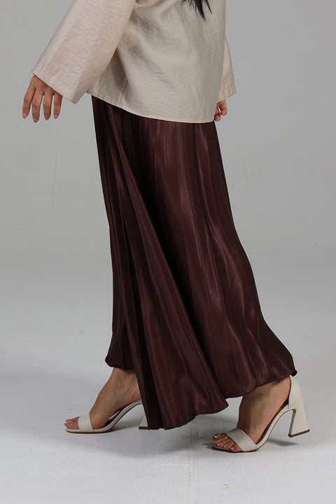 Brown Satin Flow Skirt 
