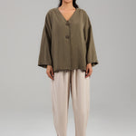 Relaxed Button-Front Top BKMF 032 Khaki