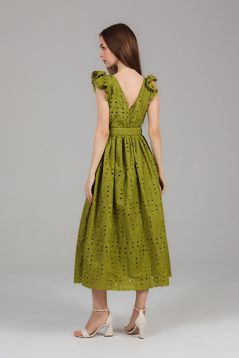 Limerick Eyelet Midi Dress with Belt