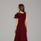Maroon One-Shoulder Ruffle Detail Maxi Dress