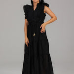 Embroidered Tiered Midi Dress BKMF 045 Black