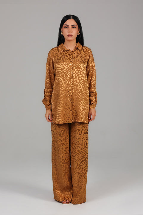 Brown Burnished Brown Jacquard Co-Ord Set