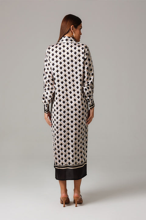 Black & Gold Geometric Print Shirt Dress 