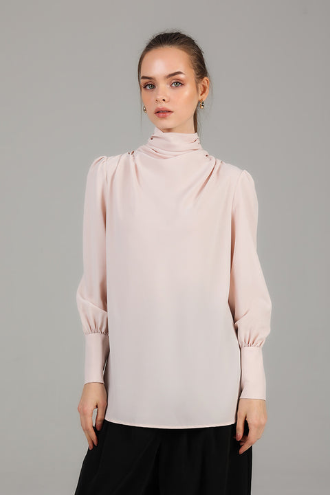 Peach High-Neck Draped Top