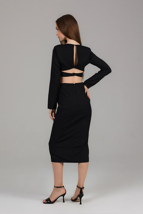 Black Midnight Cut-Out Detail Midi Dress