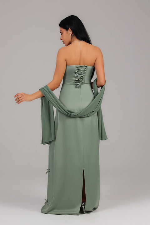 Mint Green Strapless Bow Detail Maxi Dress
