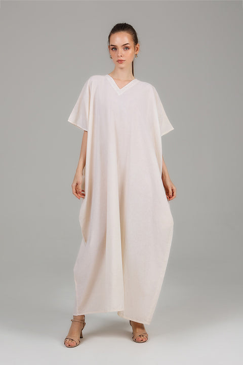 Beige Relaxed Modest Kaftan Dress