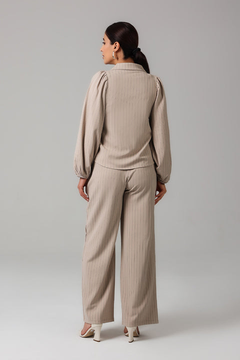 Beige Sandstone Pinstripe Tailored Co-Ord Set