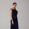 Navy Blue Shimmer Draped Gown with Embellished Shoulder