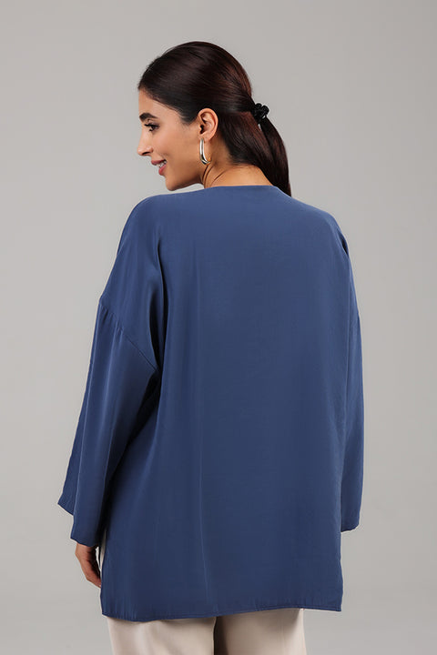 Dusty Blue Relaxed Button-Front Top