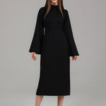 Midnight High-Neck Structured Midi Dress BKMF 036 Black