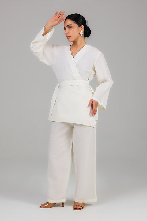 Off White Wrap Detail Modest Co-Ord Set