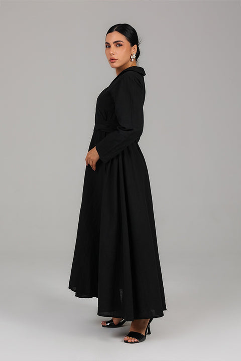 Black Wrap-Style Maxi Dress