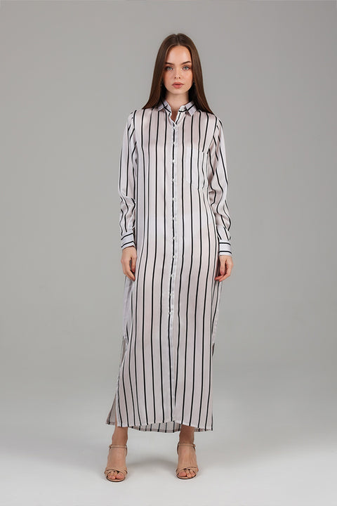 Cream Striped Shirt Dress
