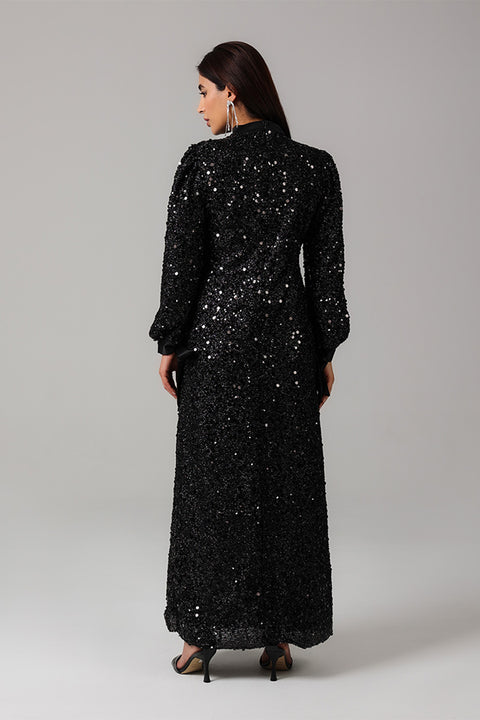 Black Sequin High-Neck Maxi Dress