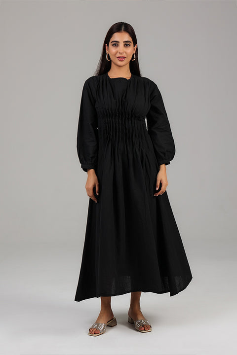 Black Pintuck Detail Modest Dress