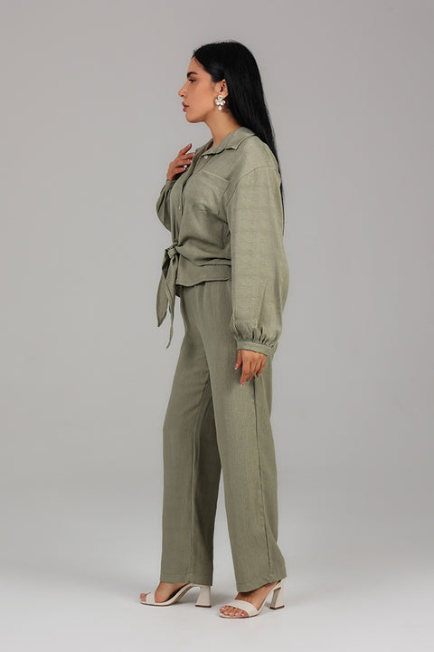 Mint Green Tie-Front Textured Co-Ord Set 