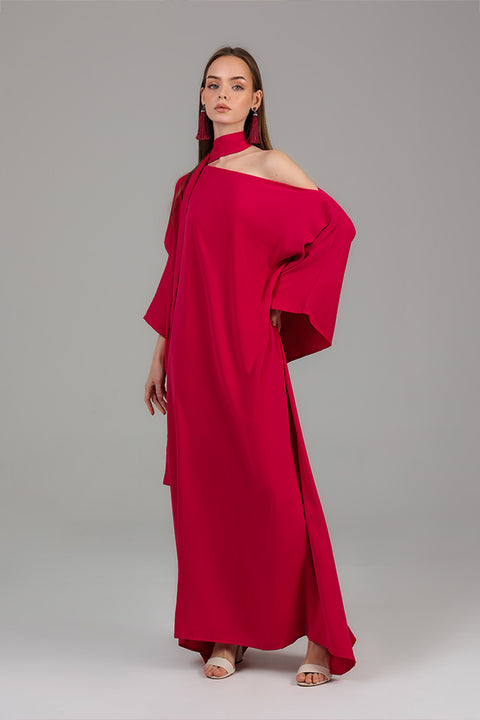 Magenta Draped One-Shoulder Kaftan Gown