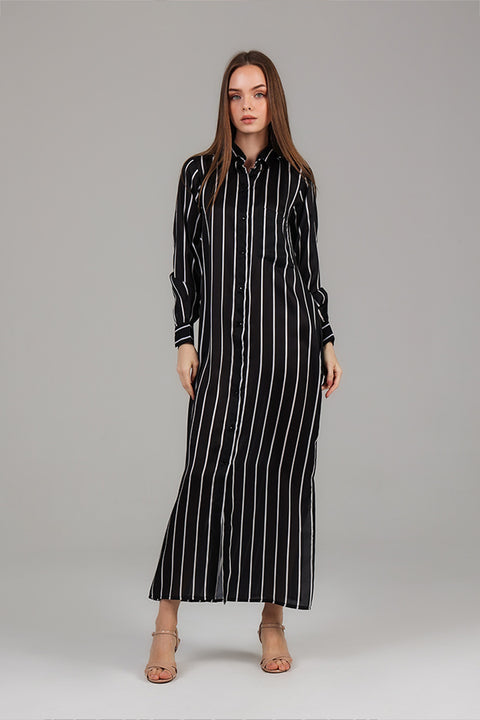 Black Striped Shirt Dress