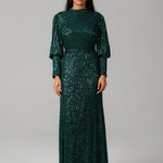 Sequin High-Neck Maxi Dress BKMF 025 Green