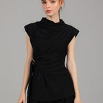 Draped Wrap Detail Top BKMF 034 Black