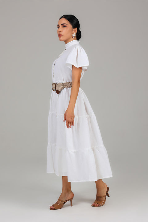 White Tiered Modest Dress