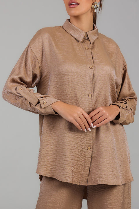 Brown Steel Satin Co-ord Set