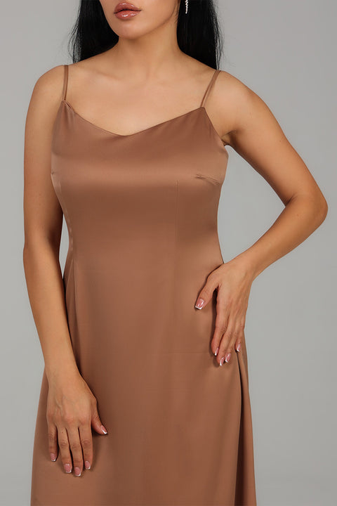 Gold Minimal Satin Slip Maxi Dress