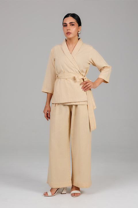 Beige Wrap Style Modest Co-Ord Set 