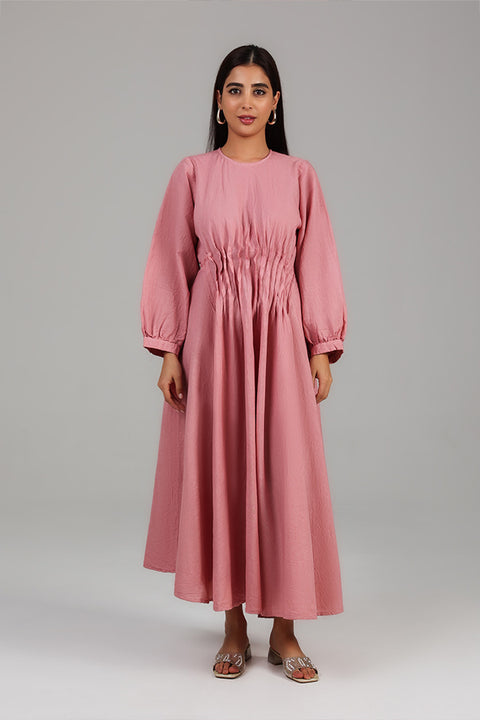 Dusty Pink Pintuck Detail Modest Dress