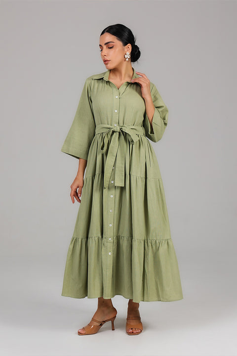 Sage Green Tiered Shirt Dress