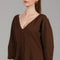 Dark Brown Button-Front A-Line Midi Dress