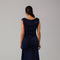 Navy Blue Shimmer Draped Gown with Embellished Shoulder