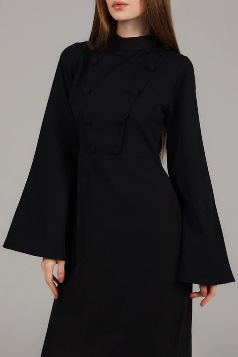 Black Midnight High-Neck Structured Midi Dress