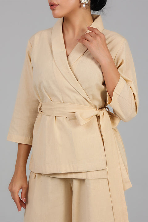 Beige Wrap Style Modest Co-Ord Set 