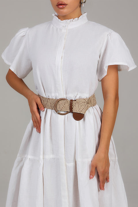 White Tiered Modest Dress