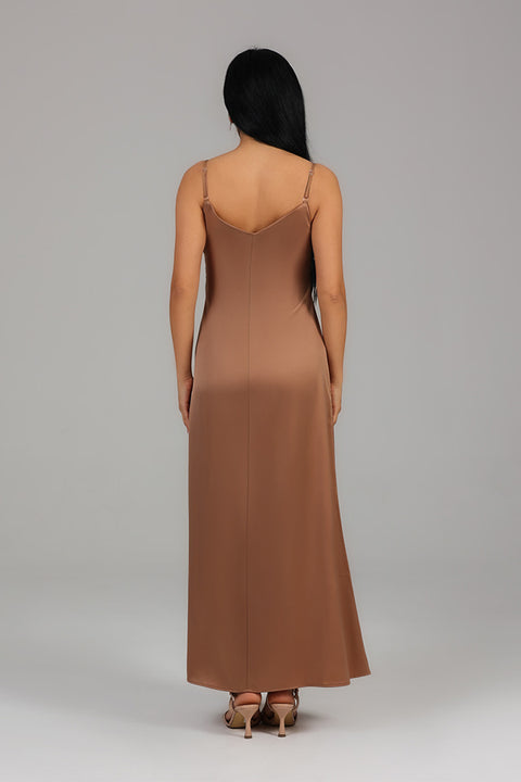 Gold Minimal Satin Slip Maxi Dress