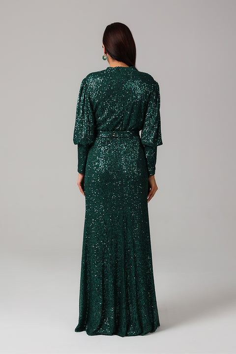 Green Sequin High-Neck Maxi Dress
